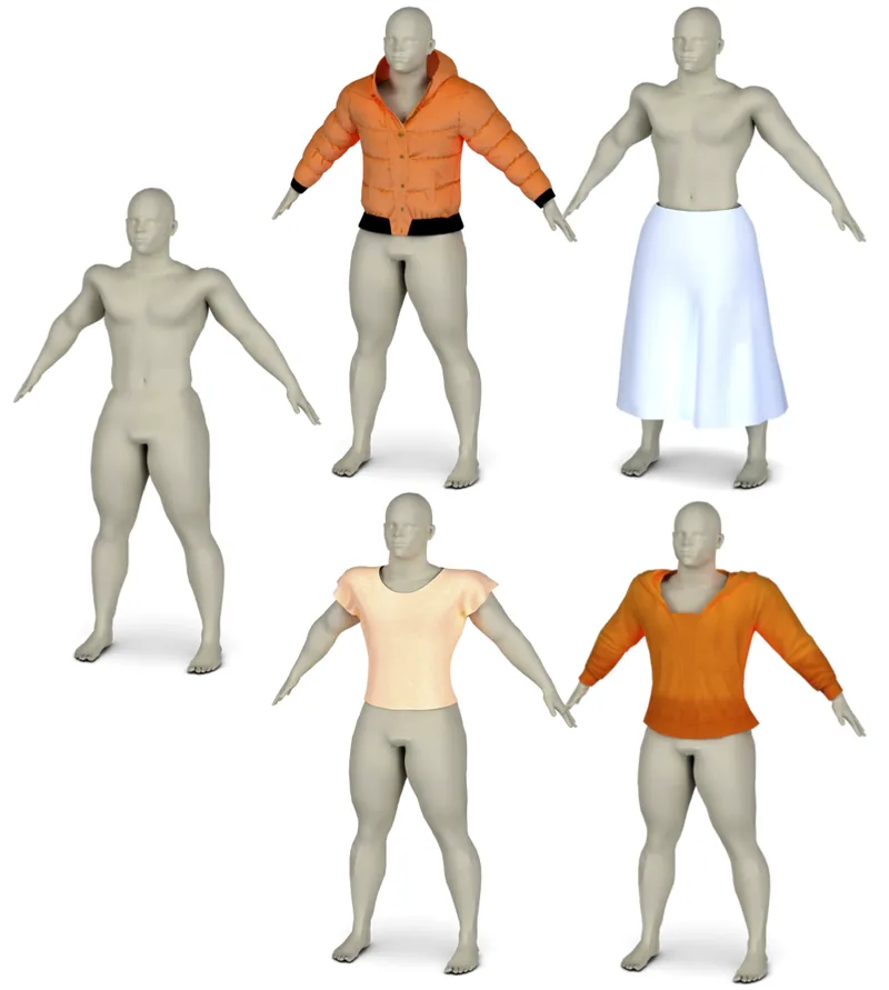 The four garments retargeted onto a muscular SMPL body