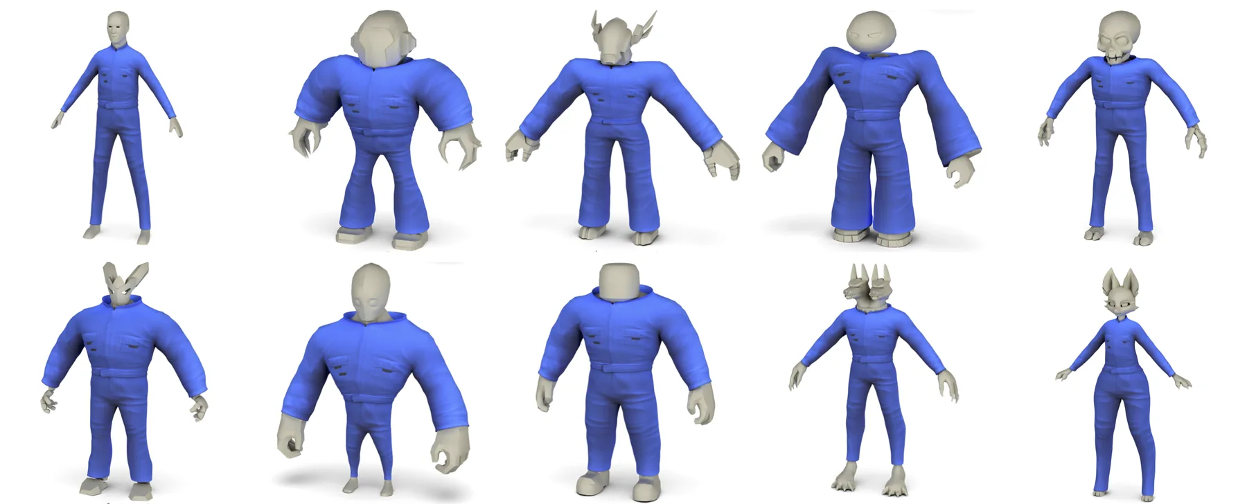 Panel showing garment 2 on the mannequin followed by all nine avatars