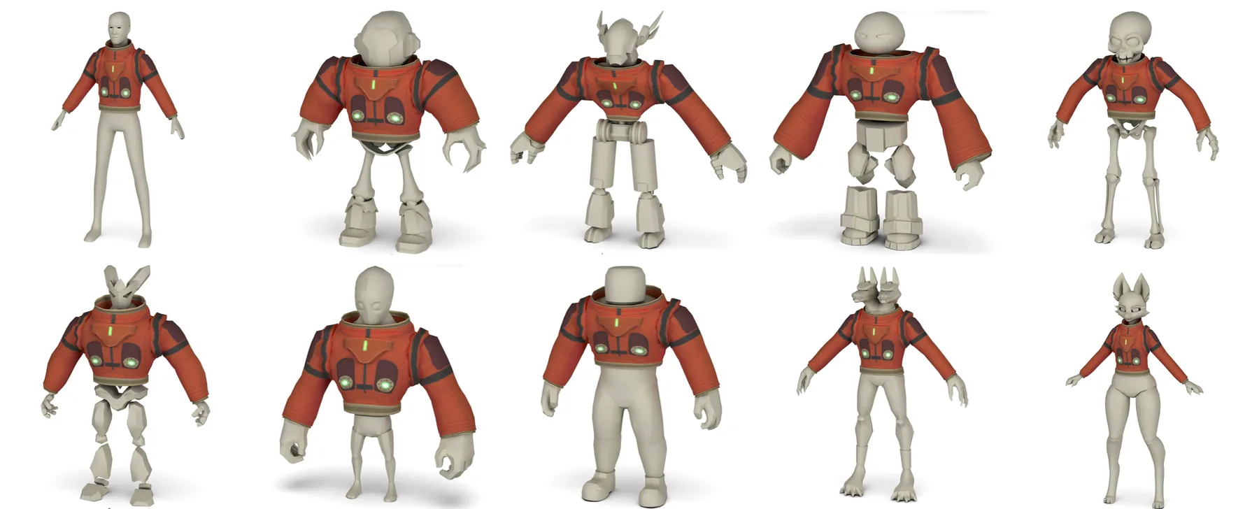 Panel showing garment 4 on the mannequin followed by all nine avatars