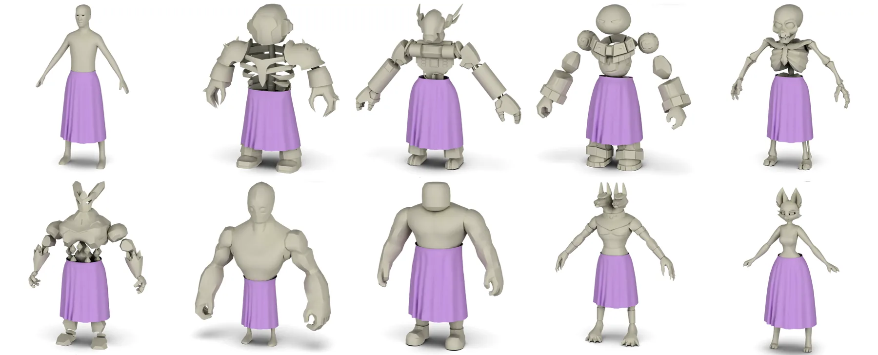 Panel showing garment 6 on the mannequin followed by all nine avatars