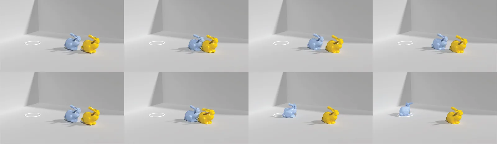 Differentiable simulation results across shape, initial condition and material optimization