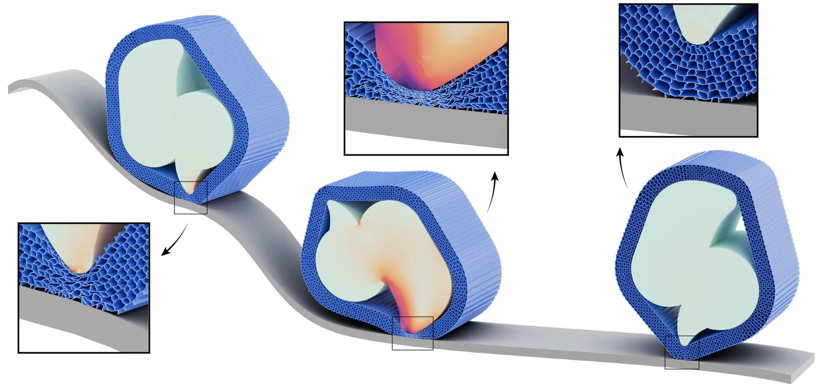 Optimized shock-protecting microstructures and their fabricated counterparts